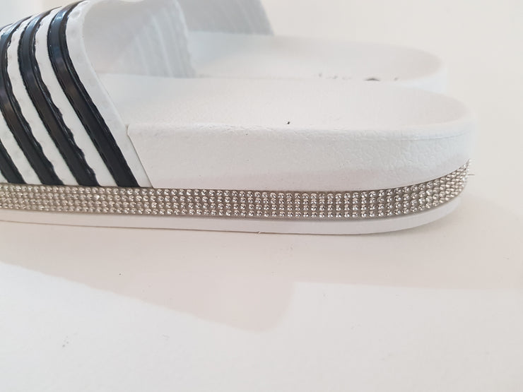 Claquette rayés d'été Sandales de plage, de salle de bain Blanc