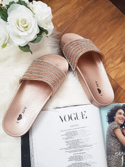 Sandales plates métalliques Diamant rose