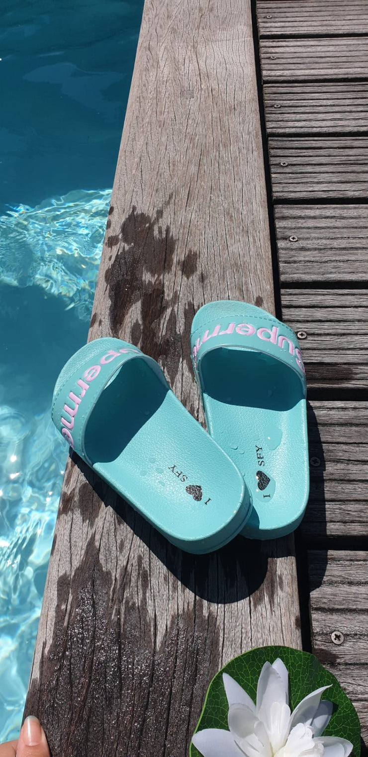 Fashion Summer Flats Non-slip Superme slippers for women Blue